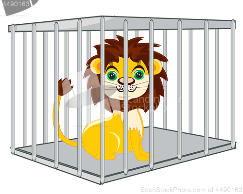 Image of Cartoon of the wildlife lion in iron hutch