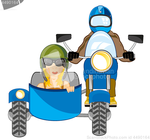 Image of People go on transport motorcycle with sidercar