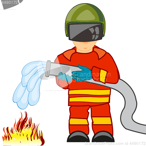 Image of Fireman in worker defensive suit extinguish fire