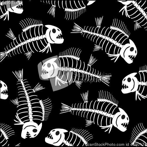 Image of Vector illustration of the pattern of the skeleton of fish on black