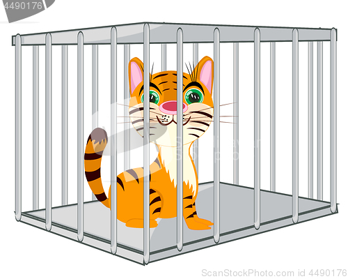 Image of Cartoon of the wildlife tiger in steel hutch