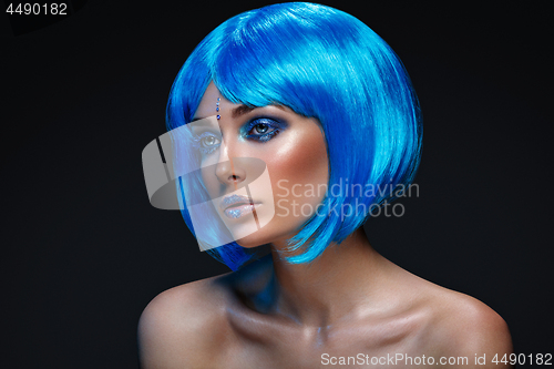 Image of Beautiful girl in blue wig