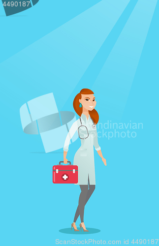 Image of Doctor holding first aid box vector illustration.