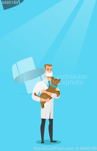 Image of Veterinarian with dog in hands vector illustration