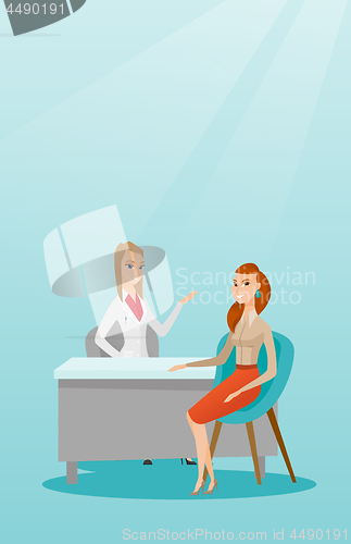 Image of Doctor consulting female patient in office.