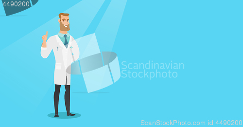 Image of Doctor showing finger up vector illustration.