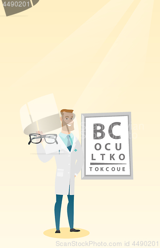 Image of Professional ophthalmologist holding eyeglasses.