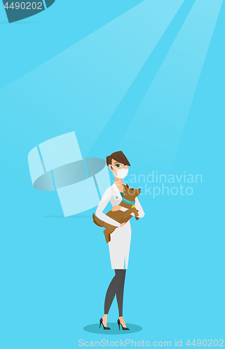 Image of Veterinarian with dog in hands vector illustration