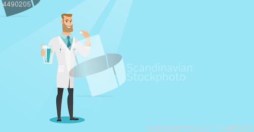 Image of Young caucasian doctor taking pills.