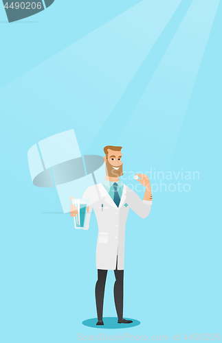 Image of Young caucasian doctor taking pills.