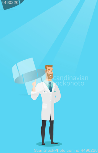 Image of Doctor showing finger up vector illustration.