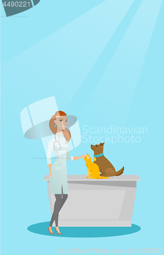 Image of Veterinarian examining dogs vector illustration.