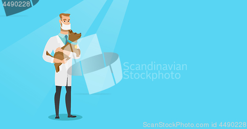 Image of Veterinarian with dog in hands vector illustration