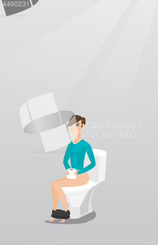 Image of Woman suffering from diarrhea or constipation.