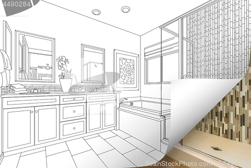 Image of Master Bathroom Drawing Page Corner Flipping with Photo Behind