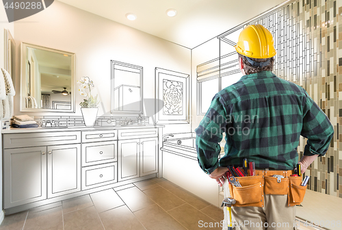 Image of Contractor Facing Custom Master Bathroom Drawing and Photo Grada