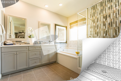 Image of Master Bathroom Photo Page Corner Flipping with Drawing Behind