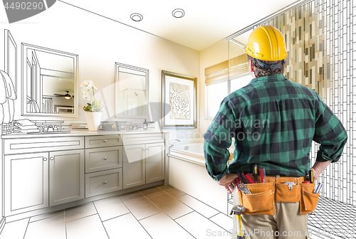 Image of Contractor Facing Custom Master Bathroom Drawing and Photo Grada