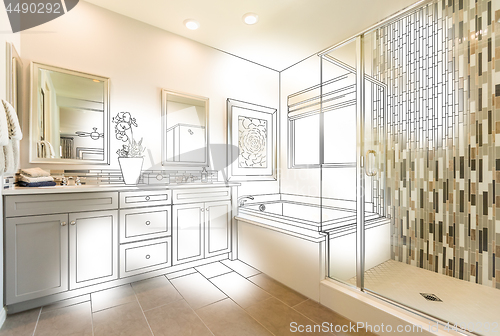 Image of Custom Master Bathroom Photo With Brush Stroke to Design Drawing