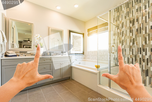 Image of Hands Framing Custom Master Bathroom Interior