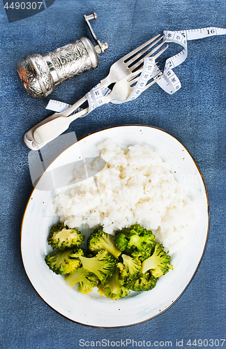 Image of  white rice and broccoli 