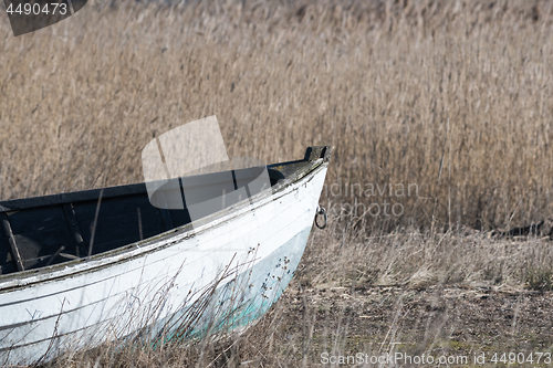 Image of Front view of an old fishing boat