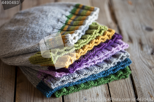 Image of Multicolor knitted hats stack