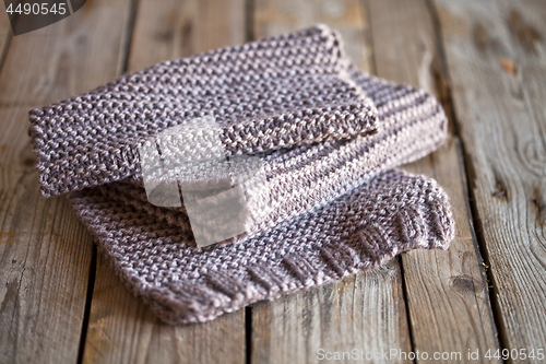 Image of Brown knitted wooden scarf