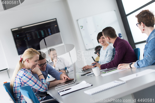 Image of Two Business People Working With laptop in office