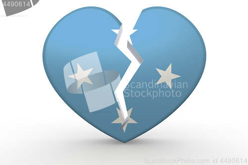 Image of Broken white heart shape with Micronesia flag