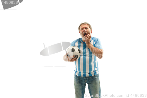 Image of The unhappy and sad Argentinean fan on white background