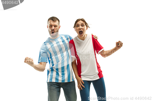 Image of The soccer fans celebrating on white background