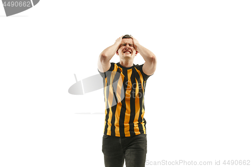 Image of The unhappy and sad belgian fan on white background