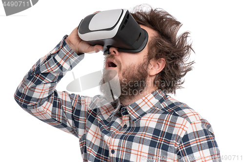 Image of Crazy bearded man with VR goggles