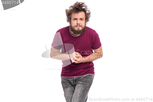 Image of Crazy bearded man emotions and signs