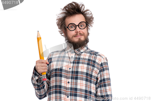 Image of Crazy bearded man with big pencil