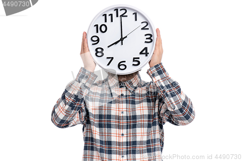 Image of Crazy bearded man with big clock