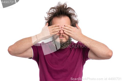 Image of Crazy bearded man emotions and signs