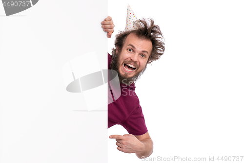 Image of Crazy man with blank signboard