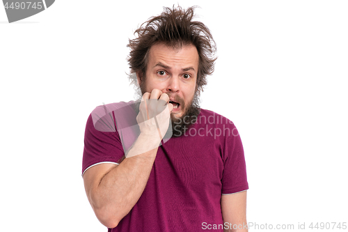 Image of Crazy bearded man emotions and signs