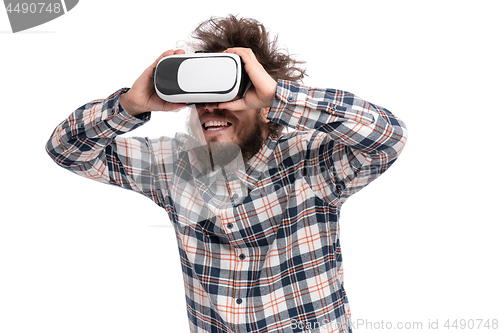 Image of Crazy bearded man with VR goggles