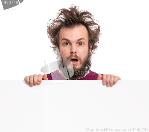 Image of Crazy man with blank signboard