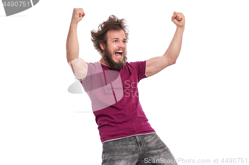 Image of Crazy bearded man emotions and signs