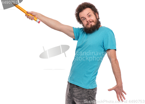 Image of Crazy bearded man with big pencil