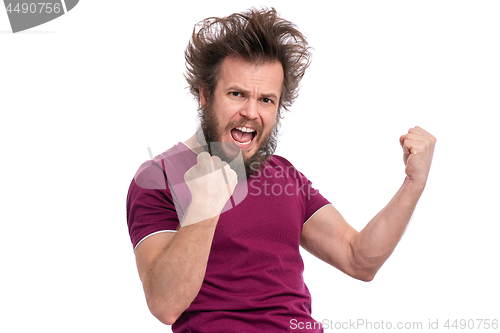 Image of Crazy bearded man emotions and signs