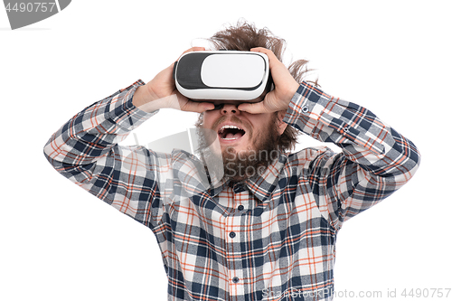 Image of Crazy bearded man with VR goggles