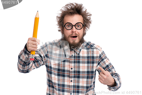 Image of Crazy bearded man with big pencil