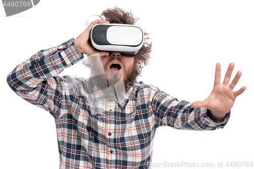 Image of Crazy bearded man with VR goggles