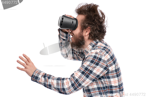 Image of Crazy bearded man with VR goggles