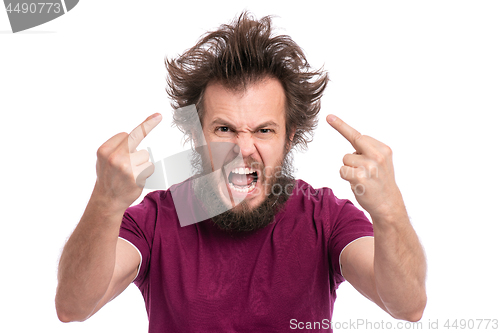 Image of Crazy bearded man emotions and signs